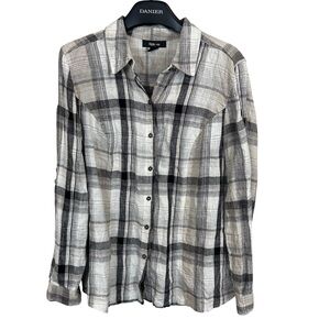 Style & Co Women’s Shirt Plaid Size 16 100% Linen Long Sleeve Button Front